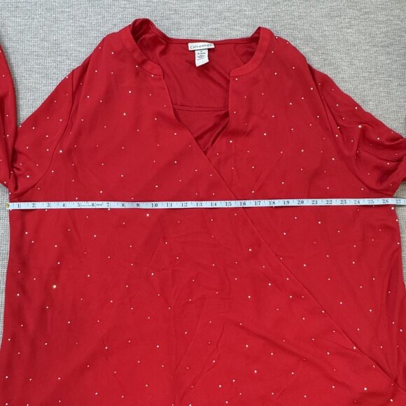 Catherines Womens Red Silver Studs 2 Pcs Top Peep Sleeves Inner Tank Size 18/20W - Picture 11 of 16